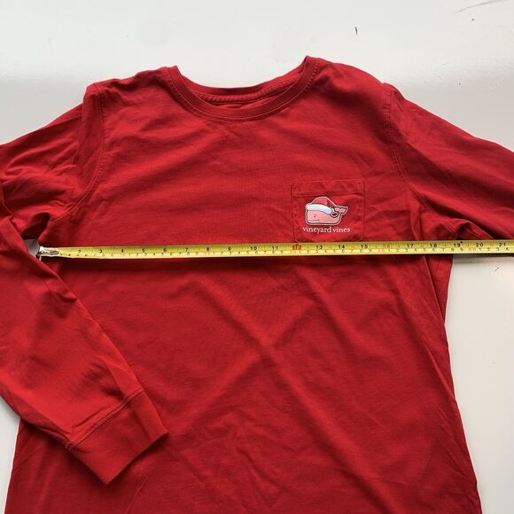 Adult Unisex M Vineyard Vines Red LS Christmas Whale Pocket Tee Shirt - Picture 5 of 9